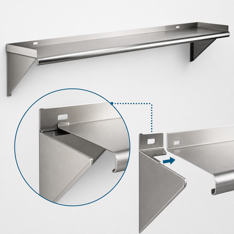 Product image #3 for Eagle Group Wall-Mounted Tab-Lock Shelf, 48 x 10 Inch, 16-Gauge Type 430 Stainless Steel