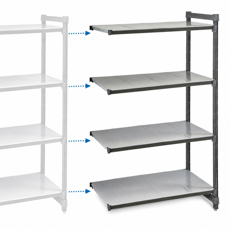 Product image #3 for Cambro Camshelving Basics Plus 4-Tier Solid Polymer Add-On Shelving Unit, 21" x 36" x 64", Brushed Graphite