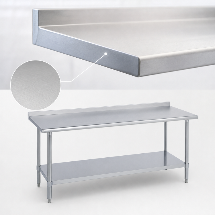 Product image #3 for Duke 144-Inch x 30-Inch Stainless Steel Work Table with 1-1/8-Inch Straight Riser and Undershelf