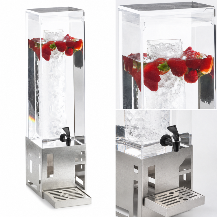 Product image #3 for Cal-Mil Squared 3-Gallon Single Beverage Dispenser with Ice Chamber, Spigot, and Drip Tray