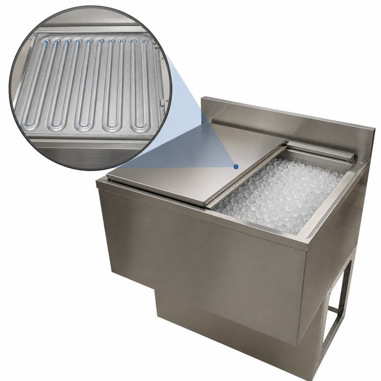 Product image #3 for BK Resources 48-Inch Underbar Stainless Steel Ice Bin with 10-Circuit Cold Plate, 167-Lb Capacity, and 4-Inch Backsplash