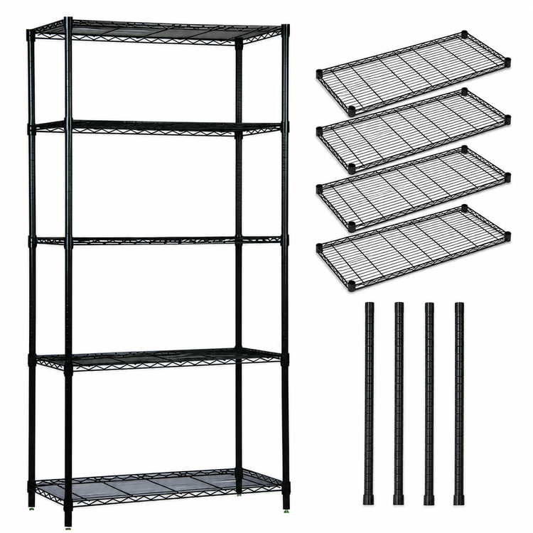 Product image #3 for Quantum Wire Shelving Starter Kit, 60 x 24 x 63 Inches, 5 Shelves, Black Epoxy Antimicrobial Finish