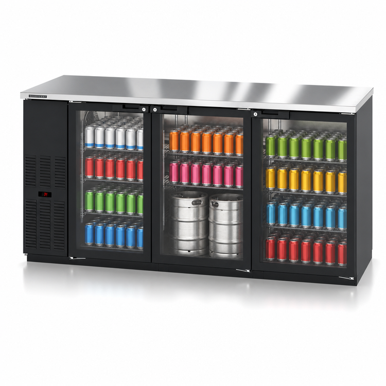 Product image #3 for Hoshizaki 80-Inch Three-Section Reach-In Back Bar Cooler with Glass Swing Doors