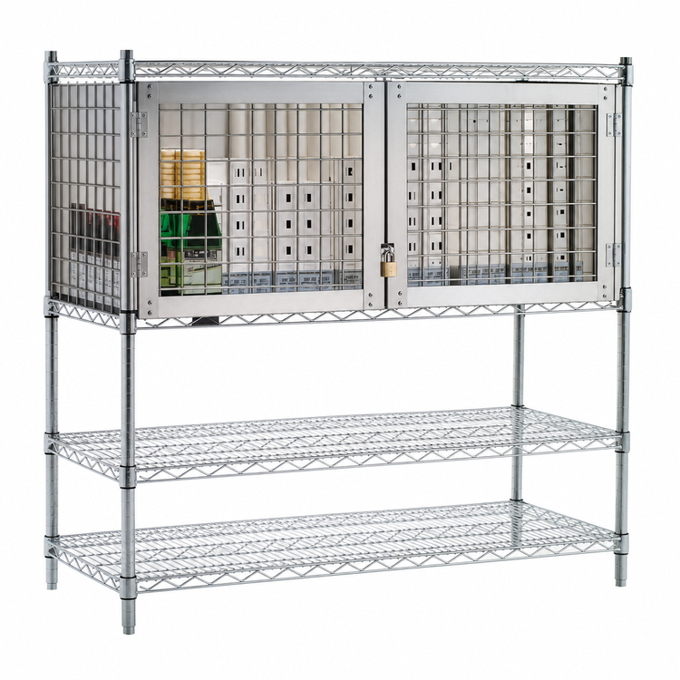 Product image #3 for Eagle Group 60 Inch W x 18 Inch D Stainless Steel Security Enclosure Kit with Hinged Doors for Wire Shelving