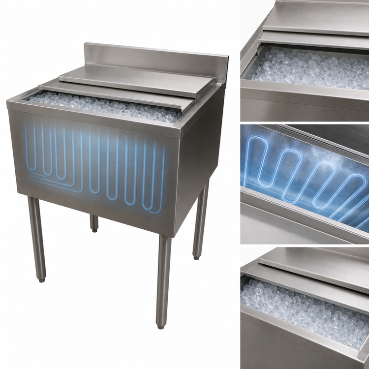 Product image #4 for BK Resources 30-Inch Stainless Steel Underbar Ice Bin with 10-Circuit Aluminum Cold Plate, 80 lb Capacity