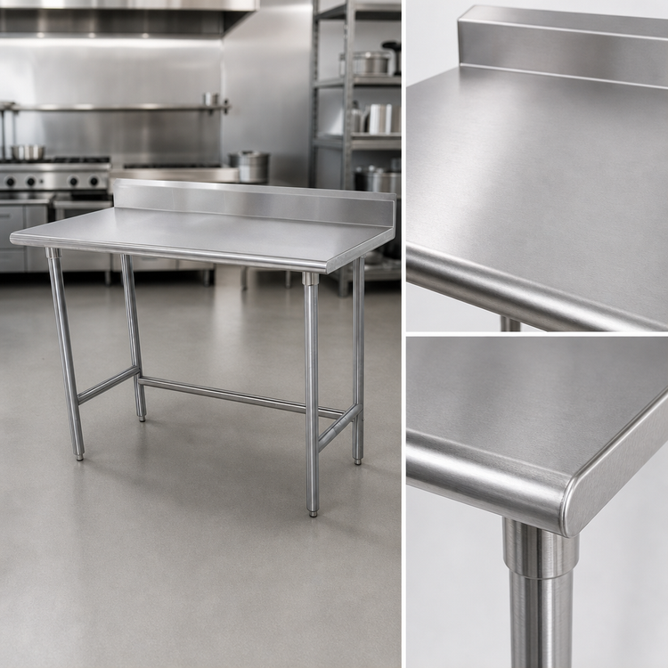 Product image #3 for Advance Tabco Special Value Series 60-Inch x 24-Inch 16-Gauge 304 Stainless Steel Work Table with 5-Inch Backsplash and Open Base