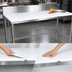 Thumbnail image #3 for John Boos 120-Inch Poly Top Trimming Table with 6-Inch Backsplash and Stainless Steel Base