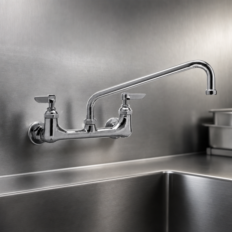 Product image #3 for T&S Extra Heavy Duty Splash-Mounted Faucet, 8-Inch Centers, 14-Inch Swing Spout