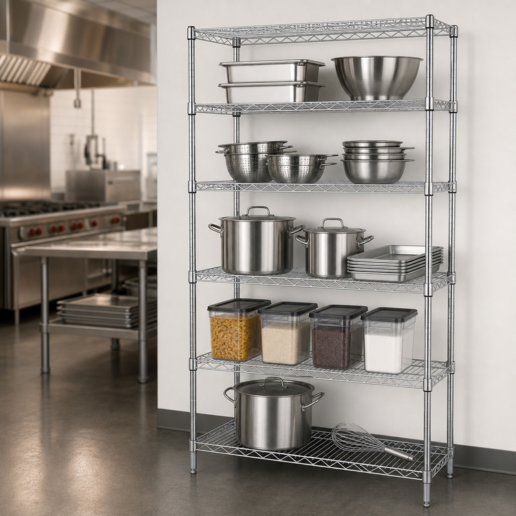Product image #3 for Quantum 5-Shelf Chrome Wire Shelving Starter Kit, 24" x 14" x 74", 600 to 800 lb. Capacity