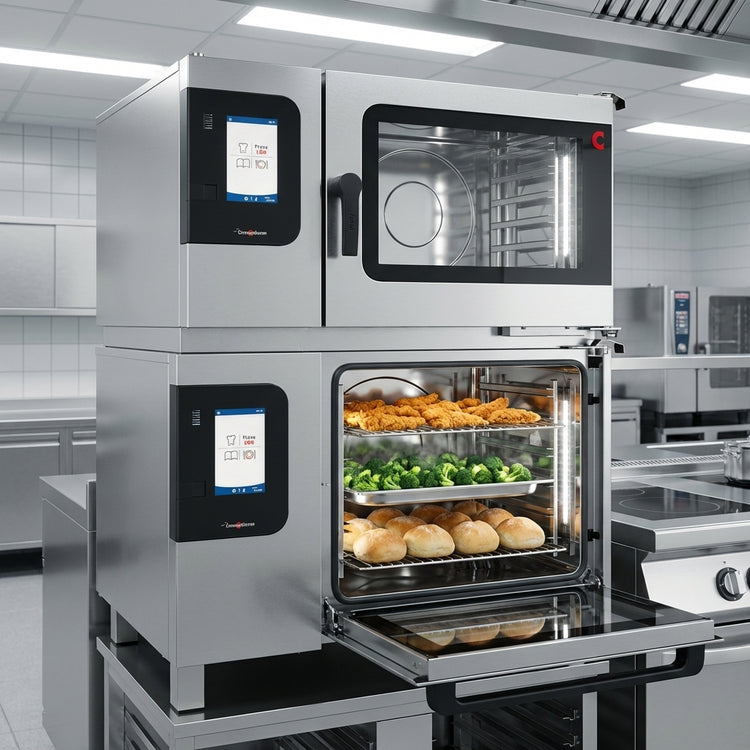 Product image #2 for Convotherm Maxx Pro K12 C4 easyTouch 6.10 Double Stacked Gas Combi Oven School Package with Disappearing Doors