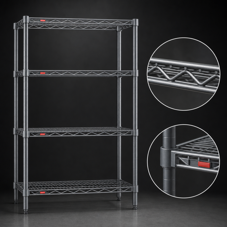 Product image #3 for Eagle Group Valu-Master 4-Tier Wire Shelving Starter Unit, 48" W x 18" D x 74" H, Pewter Gray Epoxy