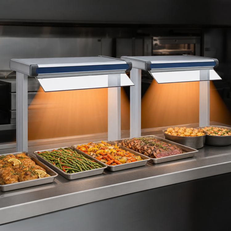 Product image #3 for Hatco Glo-Ray Designer Dual Infrared Strip Heater, 57-1/2 Inch Wide, High Wattage, 3 Inch Spacer, 14 Inch Designer Stands