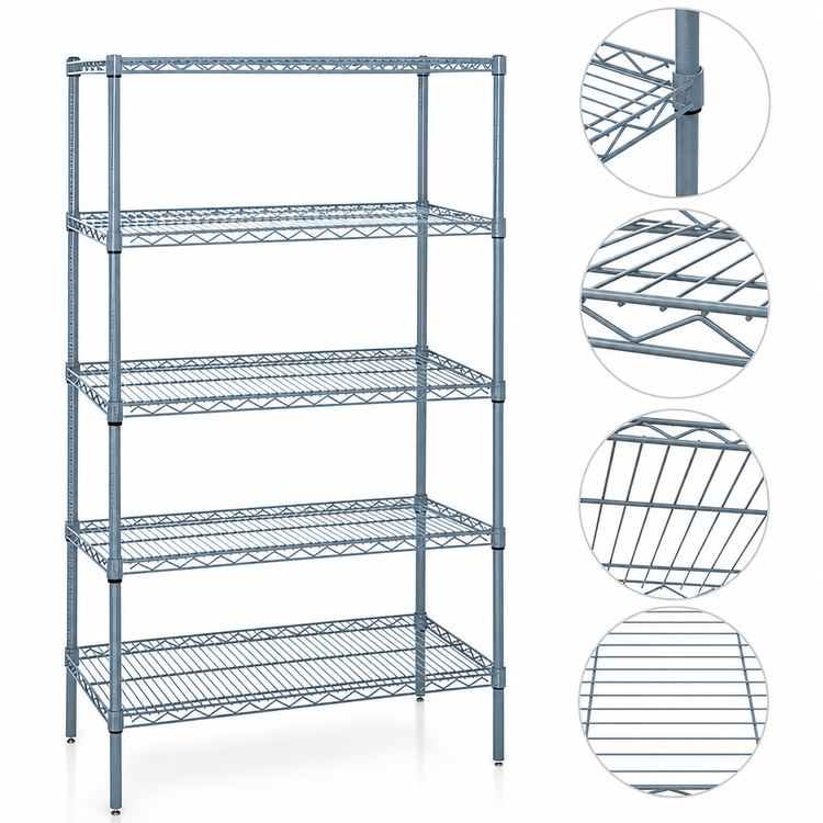 Product image #3 for Quantum 24-Inch W x 14-Inch D x 74-Inch H Wire Shelving Starter Kit with 5 Shelves, Gray Epoxy Antimicrobial Finish