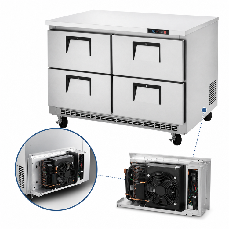 Product image #3 for Everest Refrigeration Two-Section Undercounter/Worktop Refrigerator with 4 Drawers, 14 Cu. Ft., Rear-Mounted Self-Contained R290