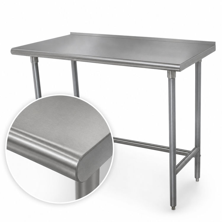 Product image #3 for Advance Tabco 84-Inch x 36-Inch 16 Gauge 304 Stainless Steel Open Base Work Table with 1-1/2-Inch Rear Up-Turn