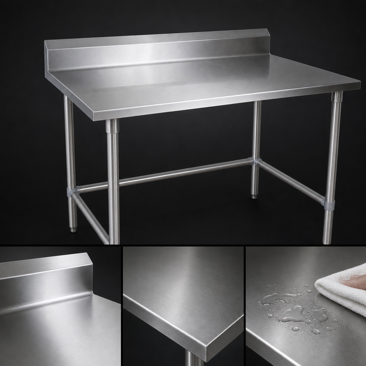 Product image #3 for John Boos Stallion 60" W x 36" D Stainless Steel Work Table with 5" Backsplash and Safety Edge