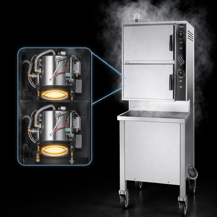 Product image #3 for Groen HyperSteam HY-6E Two-Compartment Electric Pressureless Steamer with Twin Generators and Cabinet Base