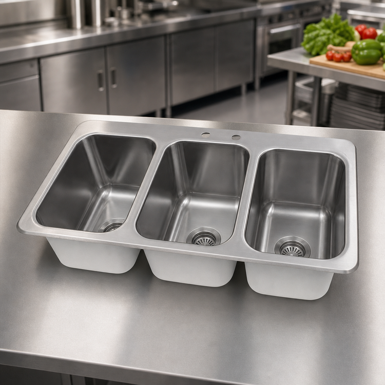 Product image #3 for John Boos Pro-Bowl 3-Compartment Drop-In Stainless Steel Sink with 10-Inch Deep Bowls