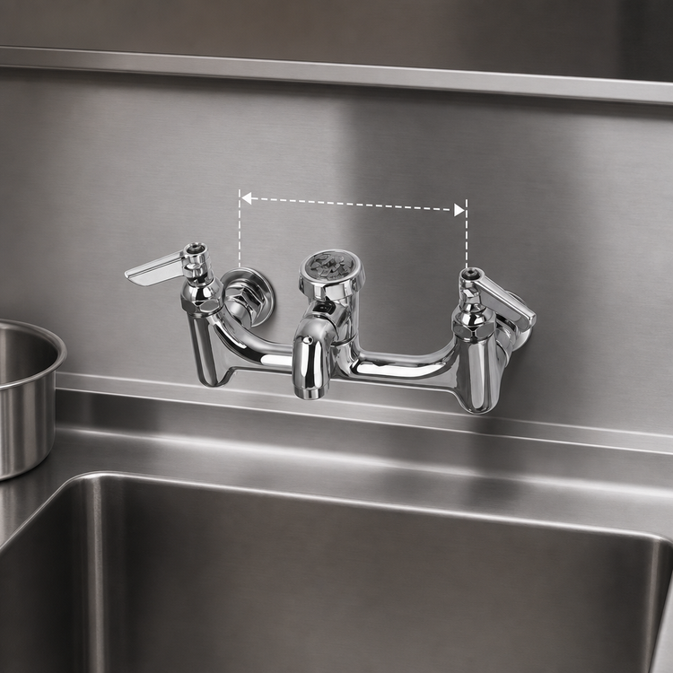 Product image #3 for T&S Brass 8-Inch Wall Mount Service Sink Faucet with Vacuum Breaker Nozzle, Pail Hook, and Garden Hose Outlet