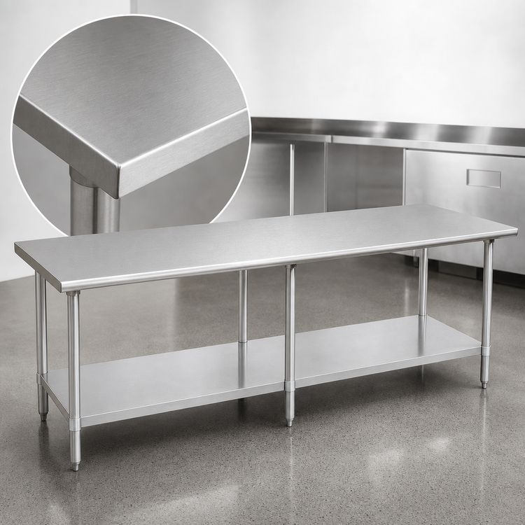 Product image #3 for Eagle Group Budget Series 108"W x 36"D 430 Stainless Steel Flat Top Work Table with Adjustable Undershelf