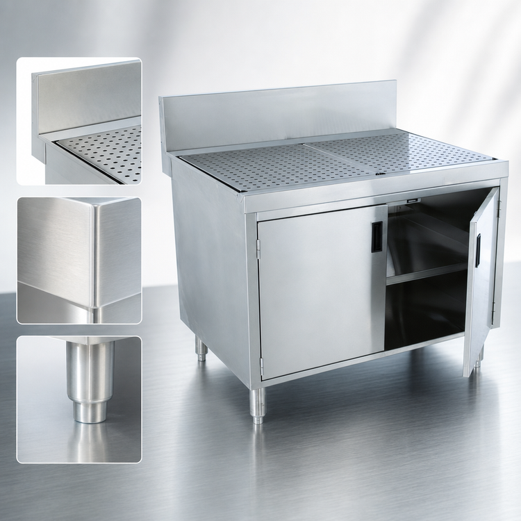 Product image #3 for Advance Tabco Prestige Supreme 30-Inch Underbar Stainless Steel Drainboard Cabinet with 7-Inch Backsplash