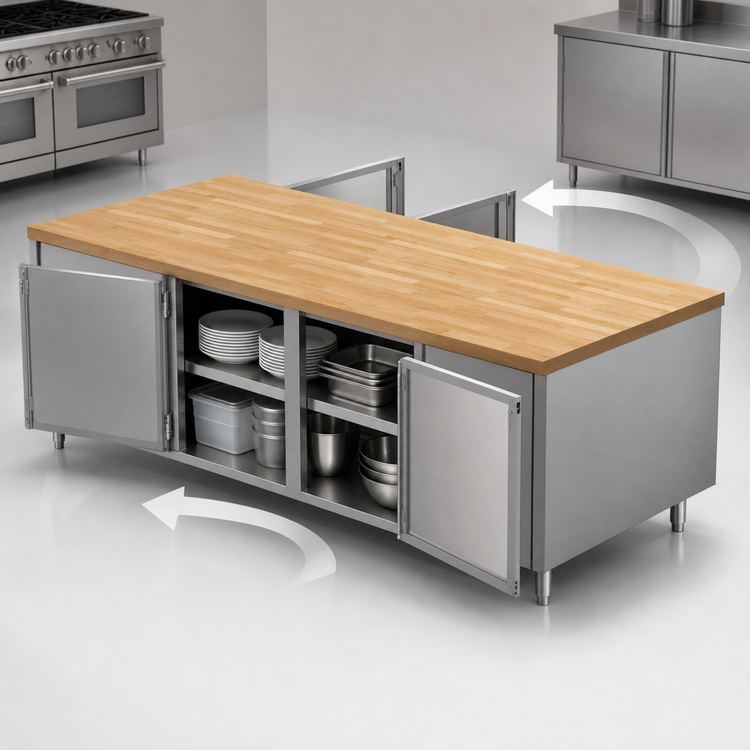 Product image #3 for Dual-Access Chef Table with Hard Maple Top and Stainless Steel Cabinet Base, 96 x 30 x 34-3/4 Inches