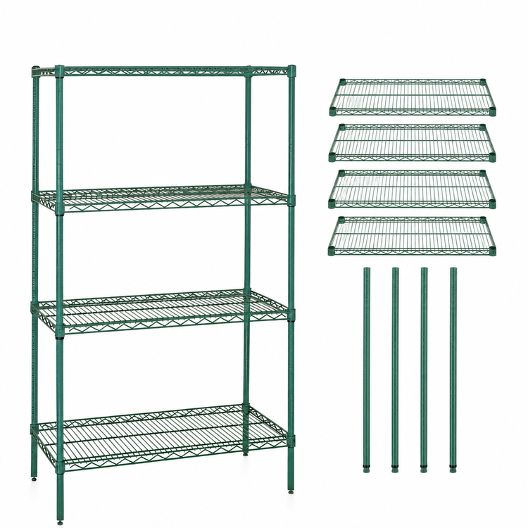 Product image #3 for Quantum Wire Shelving Starter Kit, 72 x 24 x 86 Inches, 4-Shelf, Green Epoxy Antimicrobial Finish