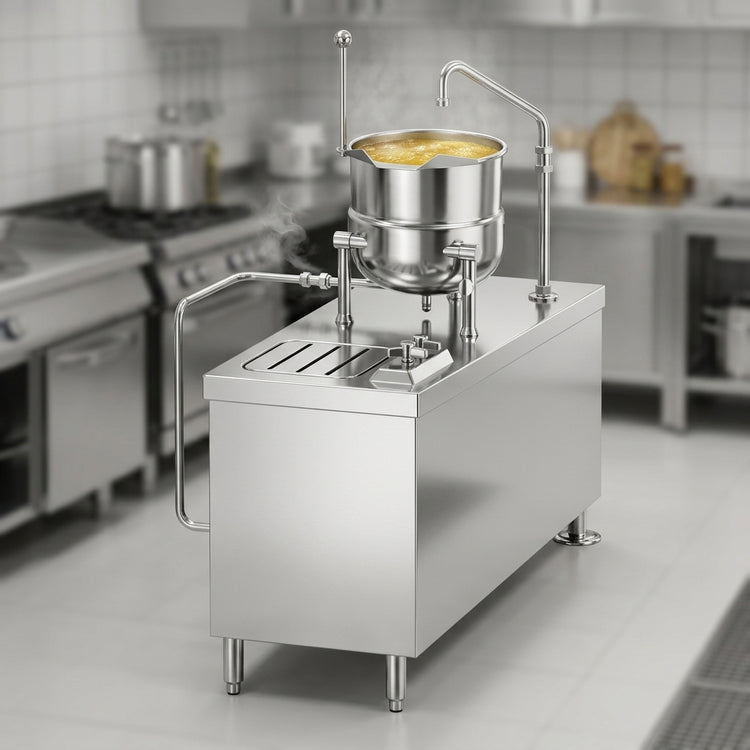 Product image #2 for Crown DMT-10 10 Gallon Direct Steam Tilting Kettle with 24" Cabinet Base and Faucet