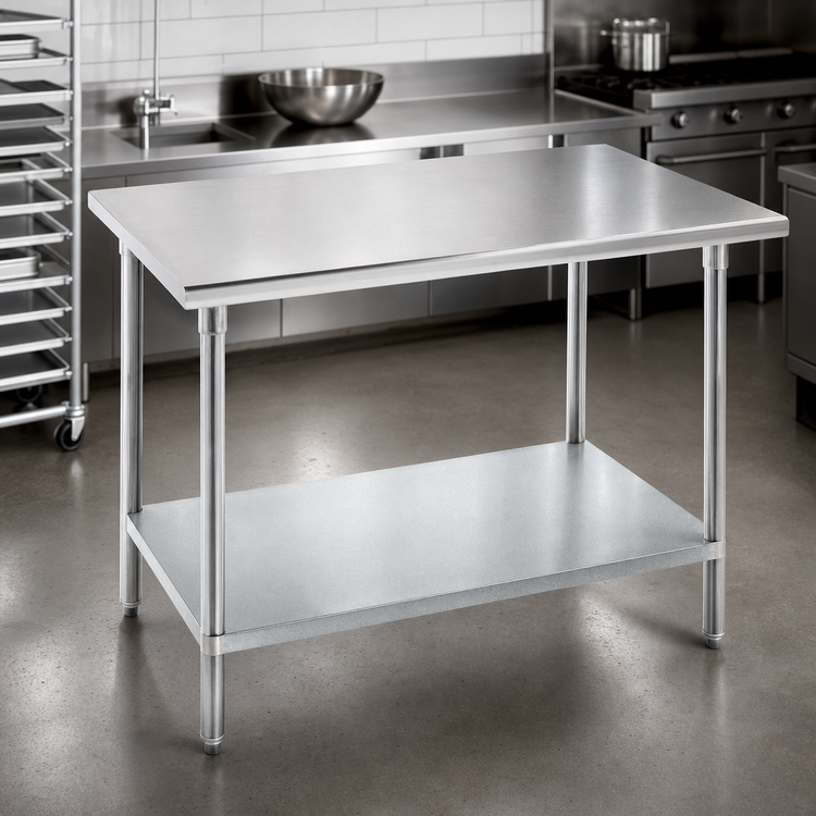 Product image #3 for Advance Tabco 120-Inch x 36-Inch 304 Stainless Steel Flat Top Work Table with Adjustable Galvanized Undershelf
