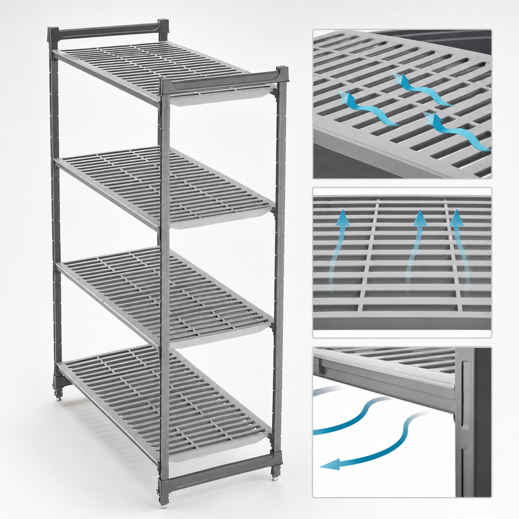 Product image #3 for Cambro Camshelving Basics Plus 4-Tier Vented Stationary Starter Shelving Unit, 21" x 60" x 84", Brushed Graphite