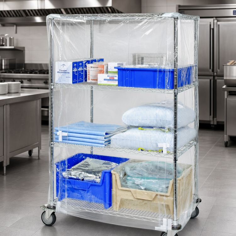 Product image #3 for Quantum Wire Cart Cover with Zipper Flap, 24"D x 72"W x 74"H, 10-Gauge Clear Vinyl