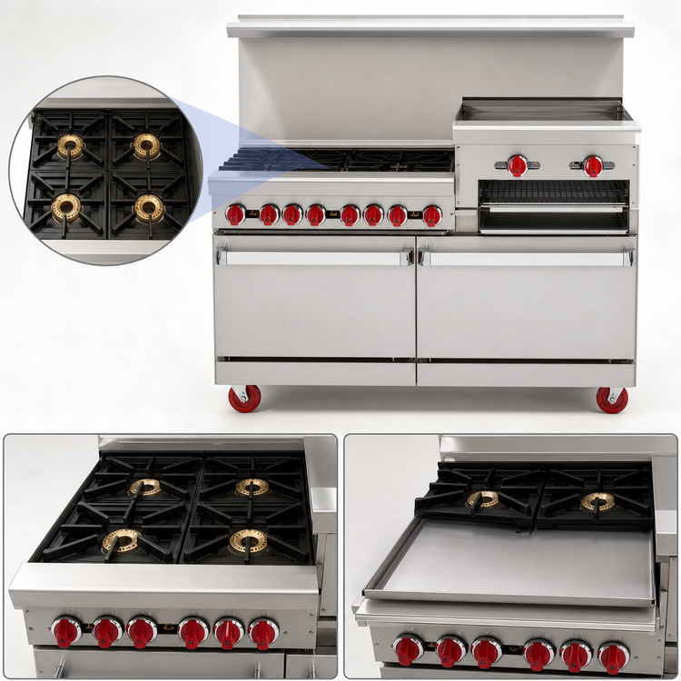Product image #3 for American Range 48-Inch Commercial Gas Range with 4 Open Burners, 24-Inch Raised Griddle/Broiler, and 2 Space-Saver Ovens