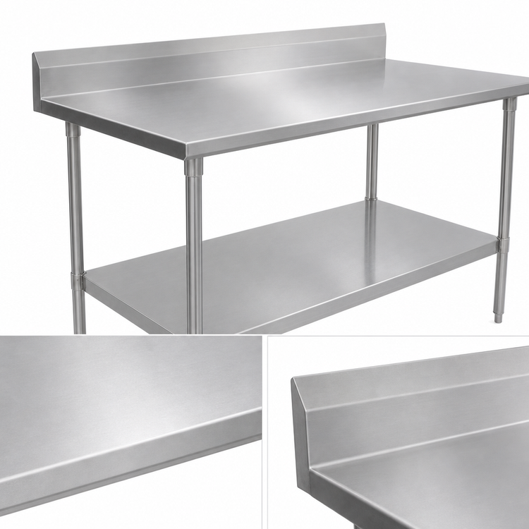 Product image #3 for John Boos Stallion 72" x 36" Stainless Steel Top Work Table with 5" Backsplash and Undershelf