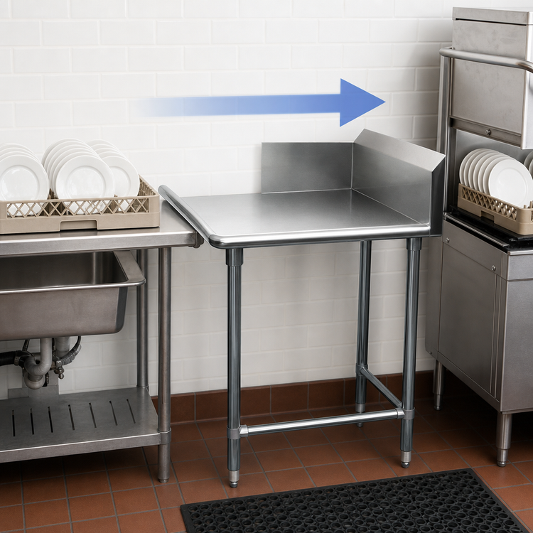 Product image #3 for BK Resources Heavy Duty Straight Clean Dishtable, Left-to-Right, 26 x 30-7/8 x 46-1/4 Inches, 10-Inch Backsplash