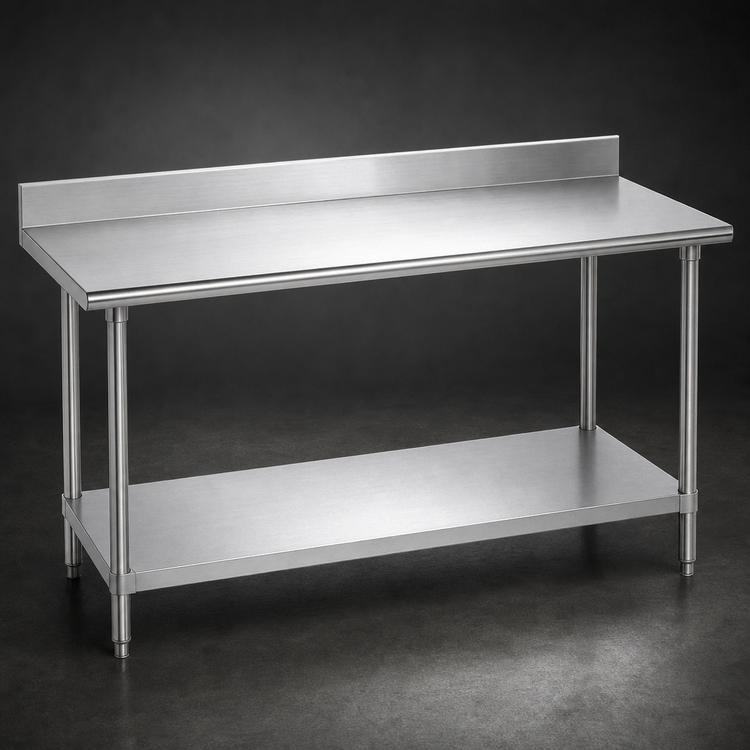 Product image #3 for Advance Tabco 144" x 36" Stainless Steel Work Table with 5" Backsplash and Galvanized Undershelf