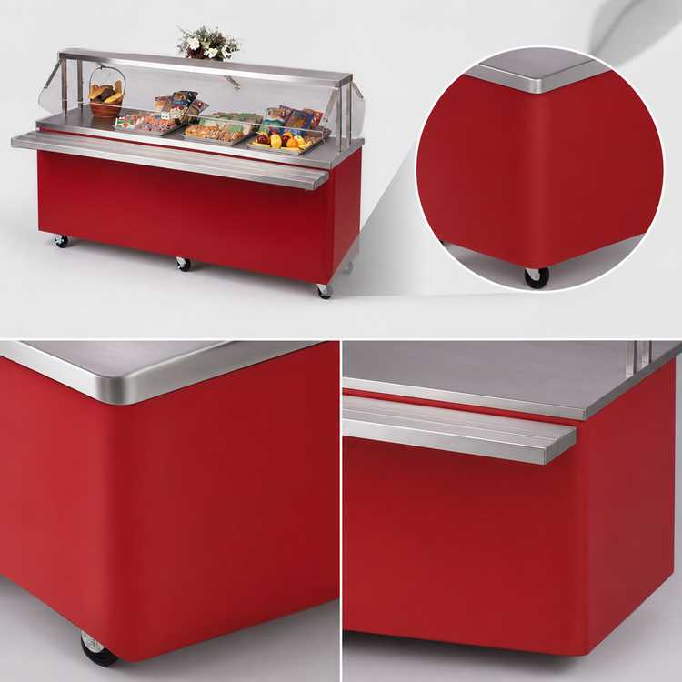 Product image #3 for Dinex Reflections Mobile Solid Top Serving Counter with Stainless Steel Top, Enclosed Base, 74 x 30 x 36 Inches