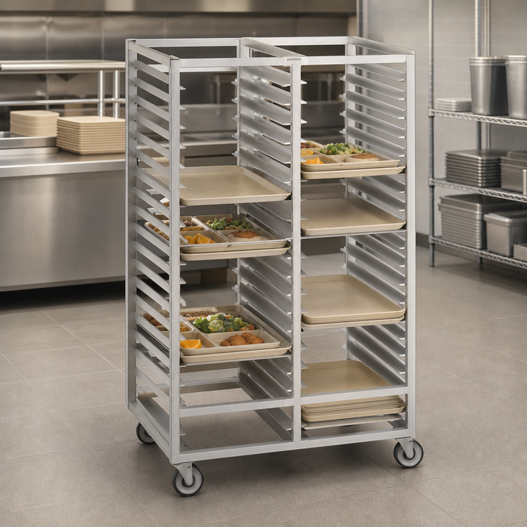 Product image #3 for Channel Manufacturing 465A Double-Section Cafeteria Tray Rack, 45 x 30 x 70 Inch, Aluminum, 80-Tray Capacity