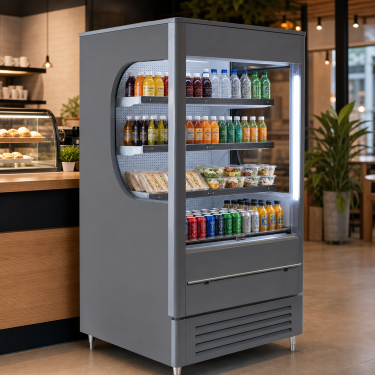 Product image #3 for Beverage-Air Vuemax 35-1/2 Inch Wide Gray Open-Air Merchandiser Refrigerator with 3 Shelves