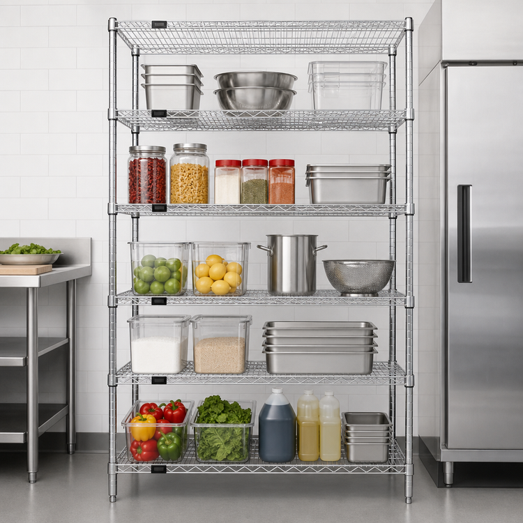 Product image #3 for Quantum 42"W x 30"D x 54"H Chrome Plated 5-Shelf Wire Shelving Starter Kit