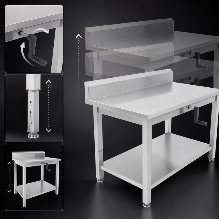 Product image #3 for John Boos ADA Hydraulic Lift Stainless Steel Work Table with 5-Inch Backsplash, 48 x 30 Inches