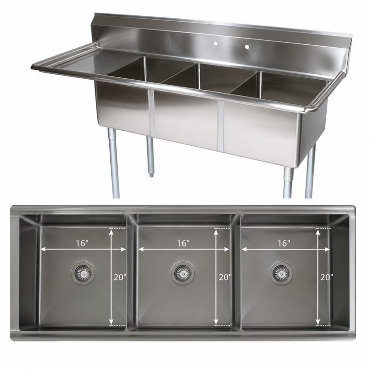 Product image #3 for John Boos E-Series 3-Compartment Sink with 18-Inch Left Drainboard, 68-1/2 Inch