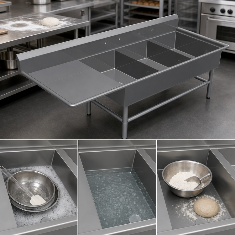 Product image #3 for John Boos Pro-Bowl 3-Compartment Bakery Sink with 30-Inch Left Drainboard