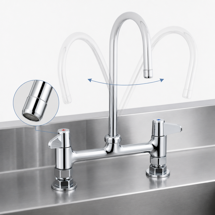 Product image #3 for equip 8-Inch Deck Mount Swivel Gooseneck Mixing Faucet with Ceramic Cartridges and Wrist Handles