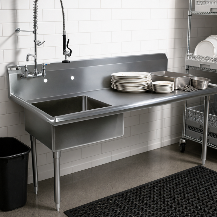 Product image #3 for John Boos 50-Inch Straight Soiled Undercounter Dishtable with Left 20-Inch x 20-Inch x 8-Inch Pre-Rinse Sink