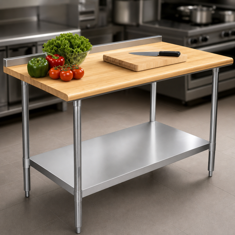 Product image #3 for Serv-Ware 72 Inch Wood Top Work Table with Turn-Up Back, 24 Inch Deep