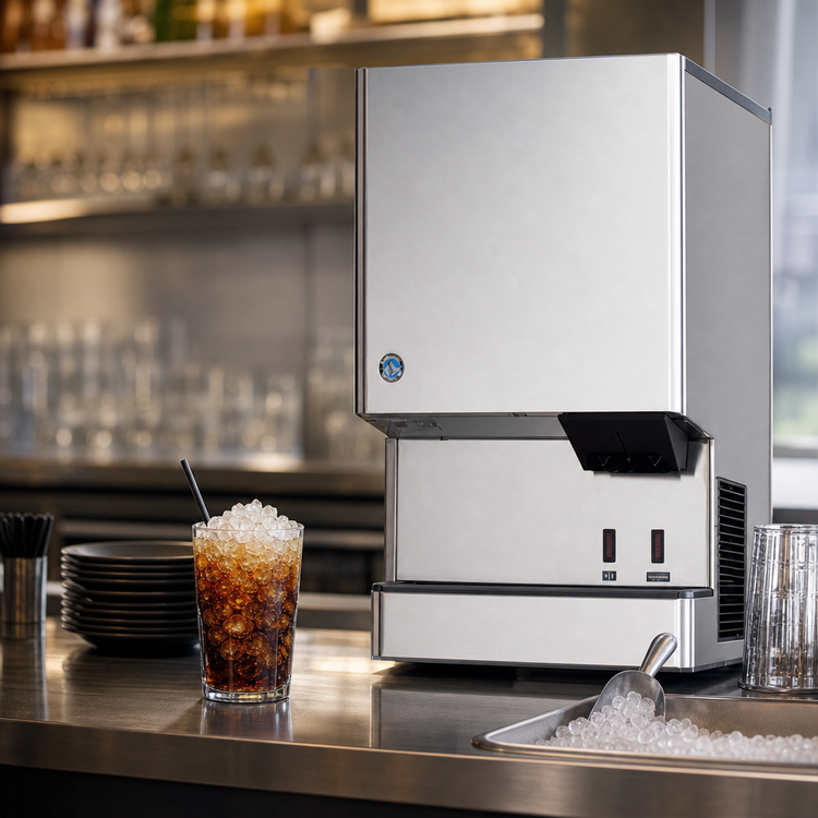 Product image #3 for Hoshizaki Opti-Serve DCM-751BWH-OS Countertop Cubelet Ice Maker and Water Dispenser, Water-Cooled, 95 lb Storage Bin