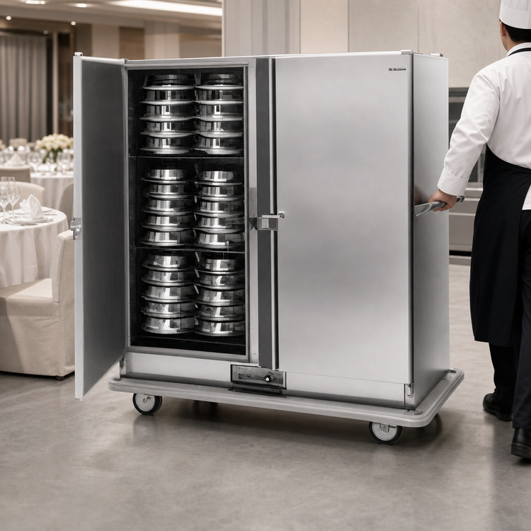 Product image #3 for Convertible Carter Mobile Insulated Double-Door Banquet Cart Holding Cabinet, 120 Covered Plates