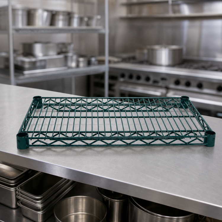 Product image #4 for Advance Tabco Special Value Series Heavy Duty Green Epoxy-Coated Wire Shelf, 54 x 21 Inches