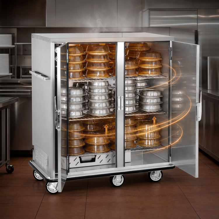 Product image #4 for FWE P-Series Electric Heated Banquet Cart Holding Cabinet with Double Doors, 120 Covered Plate Capacity