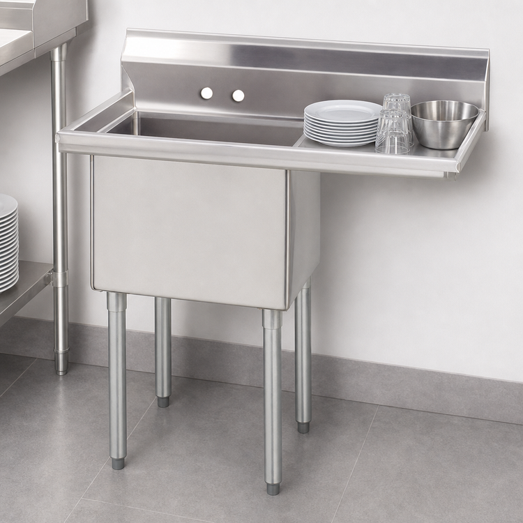 Product image #3 for Advance Tabco Special Value Series 1-Compartment Fabricated Sink with Right Drainboard, 18 x 24 x 14 Inch Bowl, 304 Stainless Steel